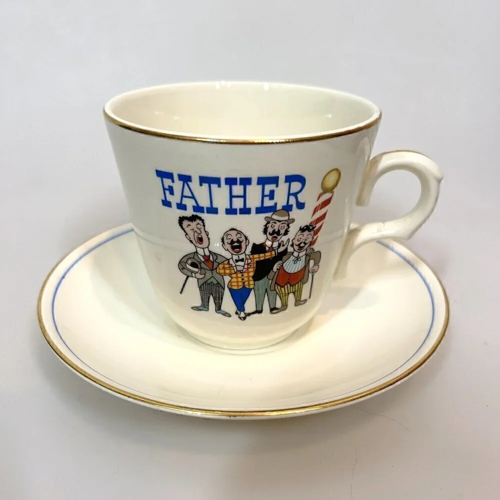 Vintage Mother Father Teacup Set Gold Trim Cups Saucers Collectible Gift